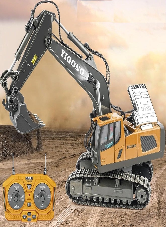 RABJET Remote Control Excavator Toy 11 Channel RC Excavator Truck Toys 1/20 Scale 2.4Ghz Construction Vehicles with Metal Shovel 680° Rotation Lights and Sounds for Kids - Multicolor - Image 1